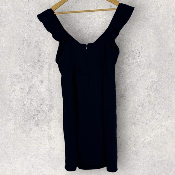 Sezane Olymea‎ Dress Navy Blue Size 36 French / US 4 V-Neck Ruffle Minimalist - Picture 14 of 14